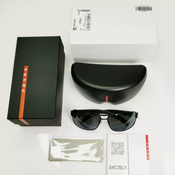 Prada Polarized Mens Sunglasses Silver Mirror Black New